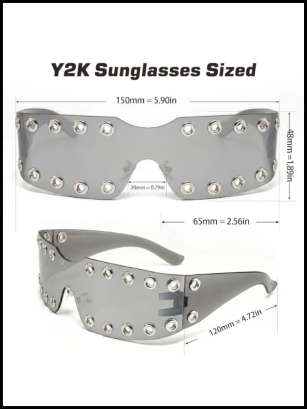 Y2K Rimless Wrap Sunglasses UV400 Shield Shades Rave Sun Glasses